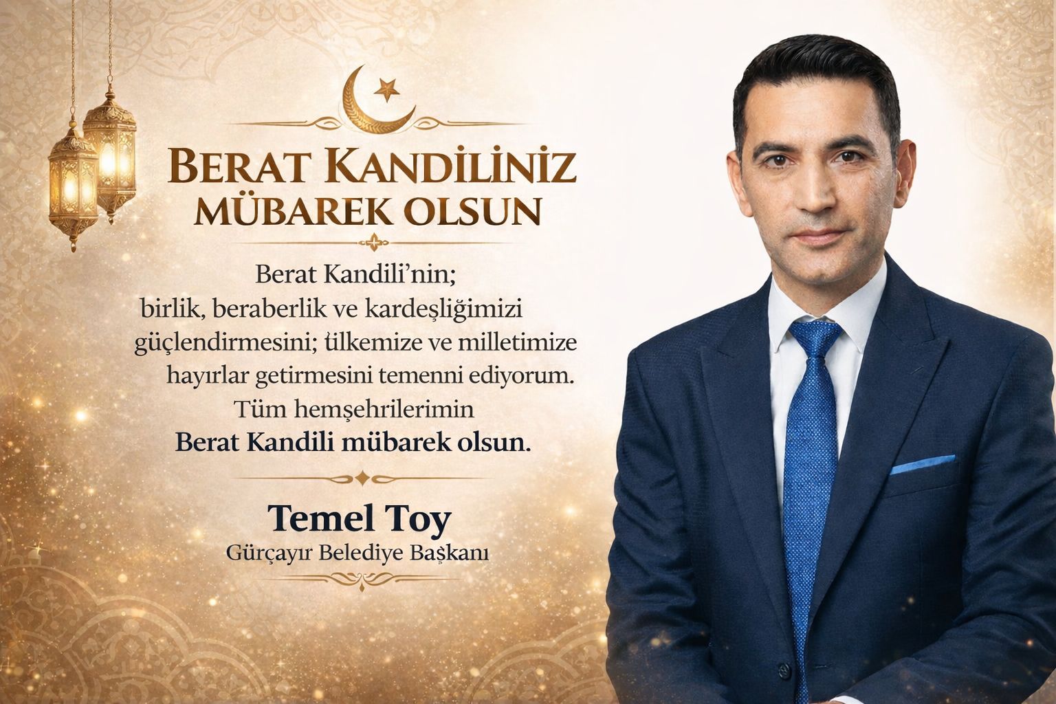 Belediye Başkanımız Sayın Temel TOY'un Berat Kandili Mesajı